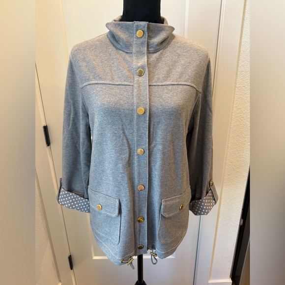 Jones New York Jackets & Blazers - Jones New York Signature Gray Snap Front Utility Jacket Polka Dot Cuffs L